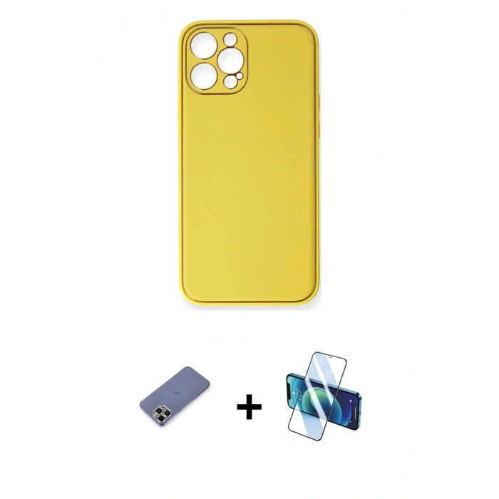 MARSİLYAN™- iPhone 12 Pro Kılıf Yadigar Klasik - Siyah 3D Antistatik Cam Ekran Koruyucu + Metal Kamera Lens Koruma Cam - GD