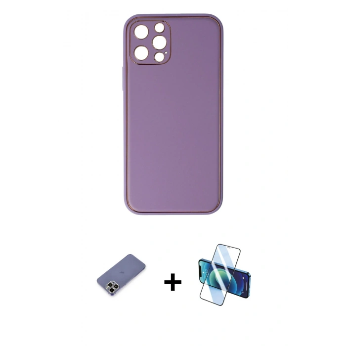 MARSİLYAN™- iPhone 12 Pro Kılıf Yadigar Klasik - Siyah 3D Antistatik Cam Ekran Koruyucu + Metal Kamera Lens Koruma Cam - GD