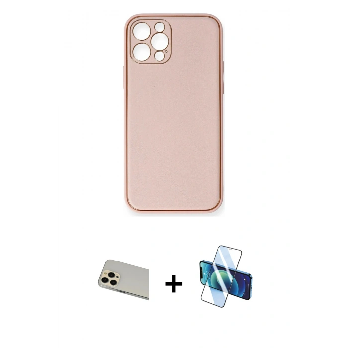MARSİLYAN™- iPhone 12 Pro Kılıf Yadigar Klasik - Siyah 3D Antistatik Cam Ekran Koruyucu + Rainbow Kamera Lens Koruma Cam - GD