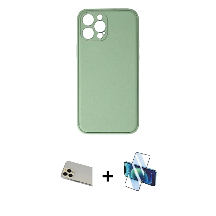 MARSİLYAN™- iPhone 12 Pro Kılıf Yadigar Klasik - Siyah 3D Antistatik Cam Ekran Koruyucu + Rainbow Kamera Lens Koruma Cam - GD