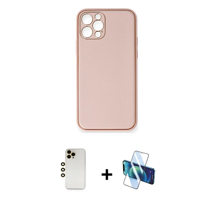 MARSİLYAN™- iPhone 12 Pro Kılıf Yadigar Klasik - Siyah 3D Antistatik Cam Ekran Koruyucu + Shine Kamera Lens - GD