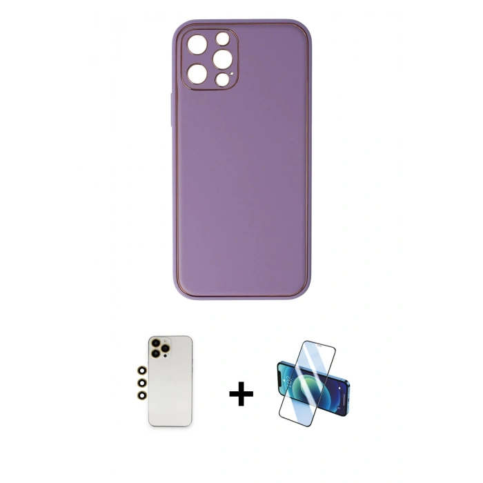 MARSİLYAN™- iPhone 12 Pro Kılıf Yadigar Klasik - Siyah 3D Antistatik Cam Ekran Koruyucu + Shine Kamera Lens - GD