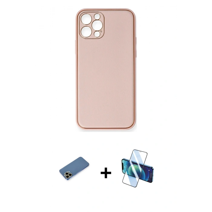 MARSİLYAN™- iPhone 12 Pro Kılıf Yadigar Klasik - Siyah 3D Antistatik Cam Ekran Koruyucu + Shine Kamera Lens Koruma Cam - GD