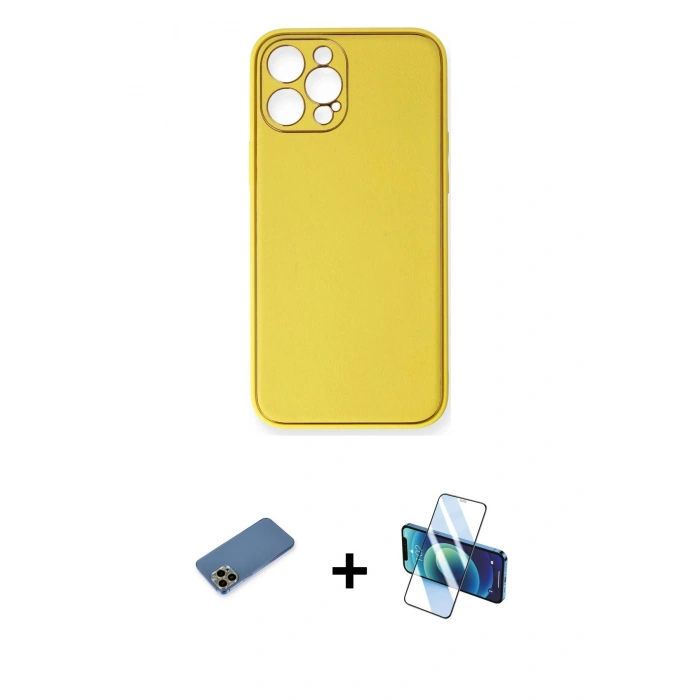 MARSİLYAN™- iPhone 12 Pro Kılıf Yadigar Klasik - Siyah 3D Antistatik Cam Ekran Koruyucu + Shine Kamera Lens Koruma Cam - GD