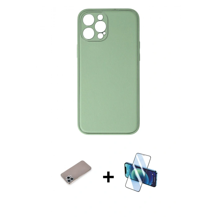 MARSİLYAN™- iPhone 12 Pro Kılıf Yadigar Klasik - Siyah 3D Antistatik Cam Ekran Koruyucu + Shine Kamera Lens Koruma Cam - SABE