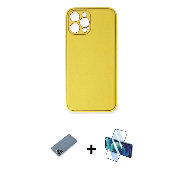 MARSİLYAN™- iPhone 12 Pro Kılıf Yadigar Klasik - Siyah 3D Antistatik Cam Ekran Koruyucu + Shine Kamera Lens Koruma Cam - SH