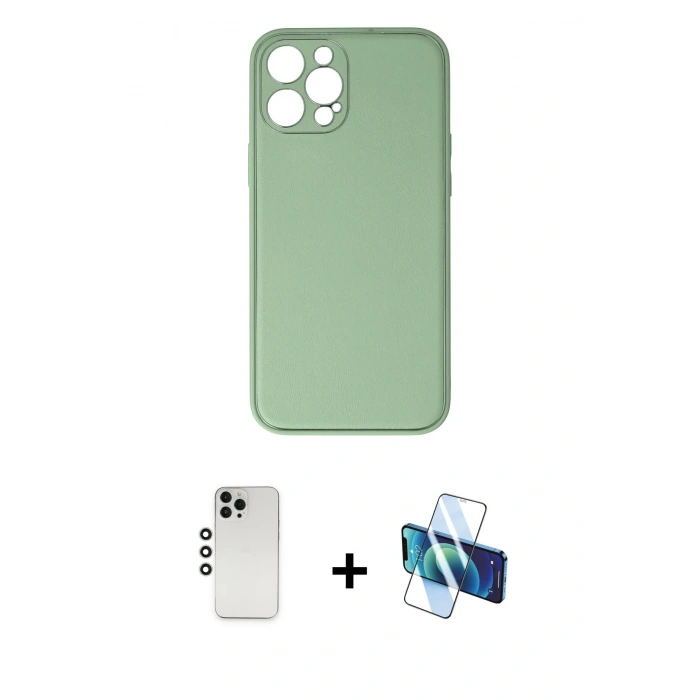 MARSİLYAN™- iPhone 12 Pro Kılıf Yadigar Klasik - Siyah 3D Antistatik Cam Ekran Koruyucu + Shine Kamera Lens - GS
