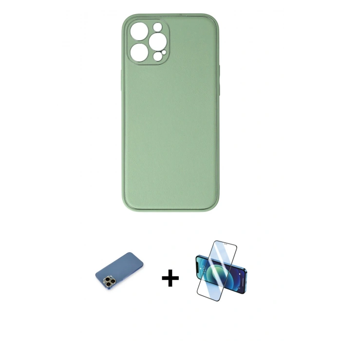 MARSİLYAN™- iPhone 12 Pro Kılıf Yadigar Klasik - Siyah 3D Antistatik Cam Ekran Koruyucu + Shine Kamera Lens Koruma Cam - GD