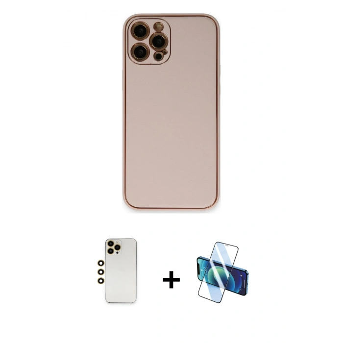 MARSİLYAN™- iPhone 12 Pro Kılıf Yadigar Klasik - Siyah 3D Antistatik Cam Ekran Koruyucu + Shine Kamera Lens - GD