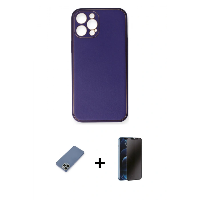 MARSİLYAN™- iPhone 12 Pro Kılıf Yadigar Klasik - Siyah 3D Antistatik Hayalet Cam Ekran Koruyucu + Metal Kamera Lens Koruma Cam - AKYL