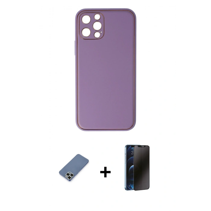 MARSİLYAN™- iPhone 12 Pro Kılıf Yadigar Klasik - Siyah 3D Antistatik Hayalet Cam Ekran Koruyucu + Metal Kamera Lens Koruma Cam - AKYL