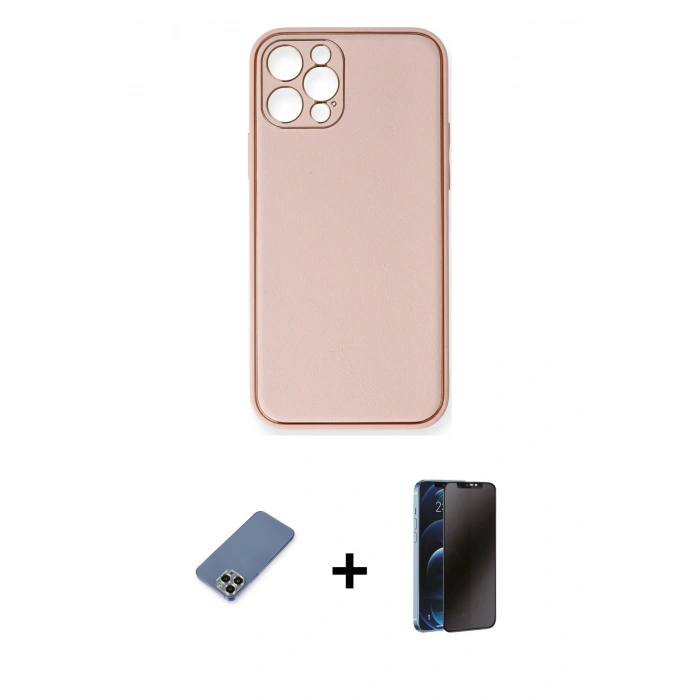 MARSİLYAN™- iPhone 12 Pro Kılıf Yadigar Klasik - Siyah 3D Antistatik Hayalet Cam Ekran Koruyucu + Metal Kamera Lens Koruma Cam - AKYL