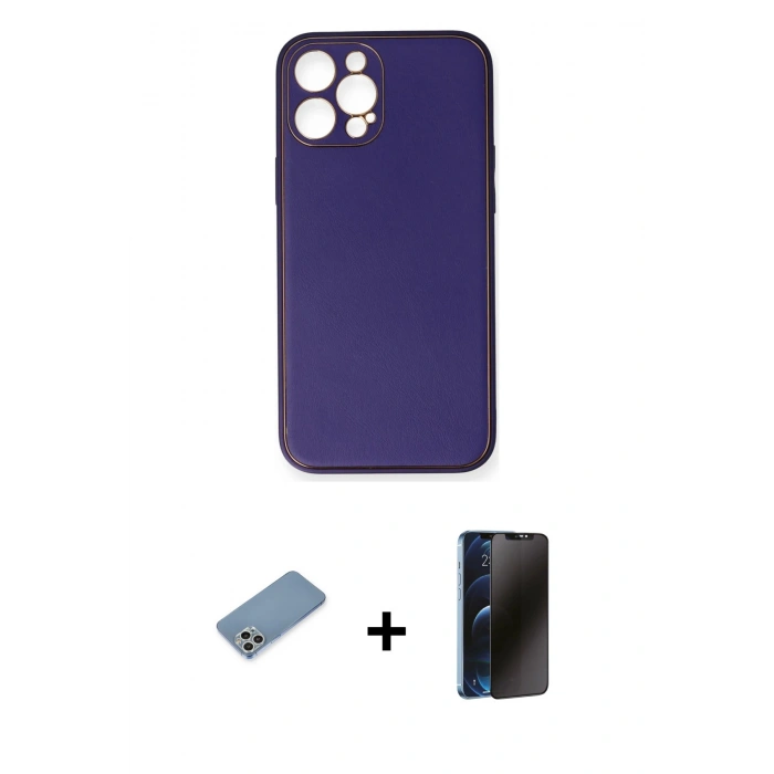 MARSİLYAN™- iPhone 12 Pro Kılıf Yadigar Klasik - Siyah 3D Antistatik Hayalet Cam Ekran Koruyucu + Shine Kamera Lens Koruma Cam - GS