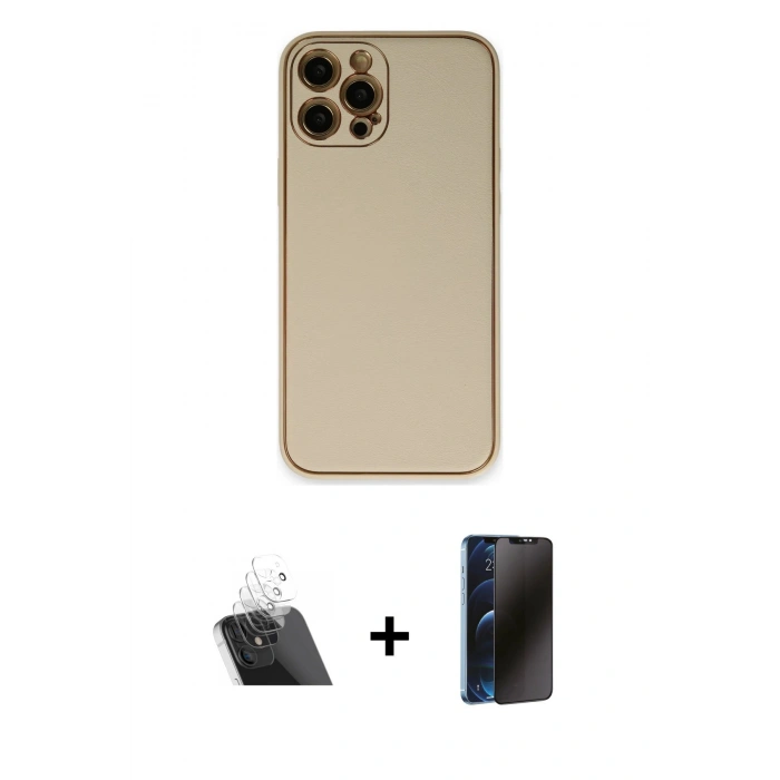 MARSİLYAN™- iPhone 12 Pro Kılıf Yadigar Klasik - Siyah 3D Antistatik Hayalet Cam Ekran Koruyucu + Kamera Lens Koruma Cam - SF