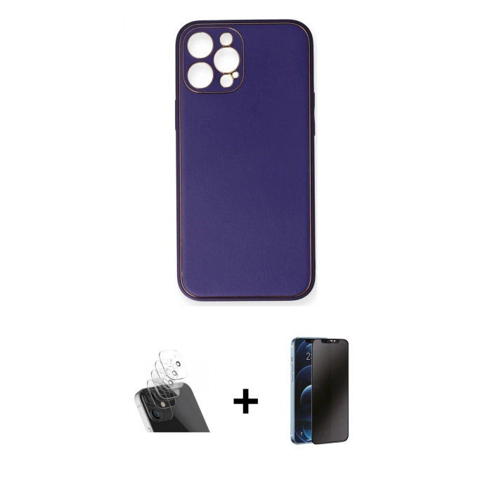 MARSİLYAN™- iPhone 12 Pro Kılıf Yadigar Klasik - Siyah 3D Antistatik Hayalet Cam Ekran Koruyucu + Kamera Lens Koruma Cam - SF