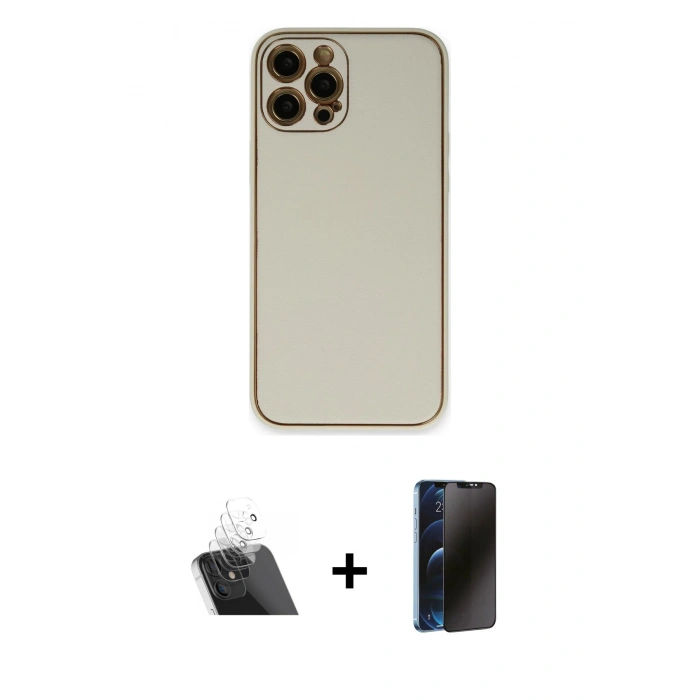 MARSİLYAN™- iPhone 12 Pro Kılıf Yadigar Klasik - Siyah 3D Antistatik Hayalet Cam Ekran Koruyucu + Kamera Lens Koruma Cam - SF