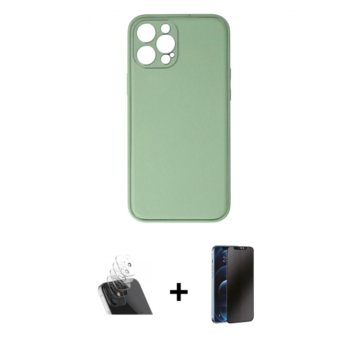 MARSİLYAN™- iPhone 12 Pro Kılıf Yadigar Klasik - Siyah 3D Antistatik Hayalet Cam Ekran Koruyucu + Kamera Lens Koruma Cam - SF