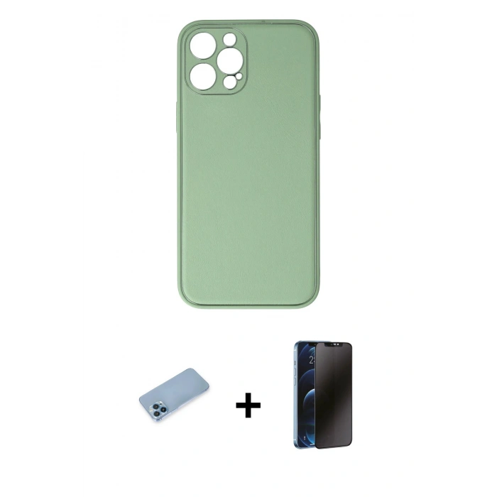 MARSİLYAN™- iPhone 12 Pro Kılıf Yadigar Klasik - Siyah 3D Antistatik Hayalet Cam Ekran Koruyucu + Shine Kamera Lens Koruma Cam - MI