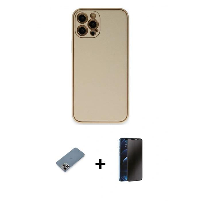 MARSİLYAN™- iPhone 12 Pro Kılıf Yadigar Klasik - Siyah 3D Antistatik Hayalet Cam Ekran Koruyucu + Metal Kamera Lens Koruma Cam - MR