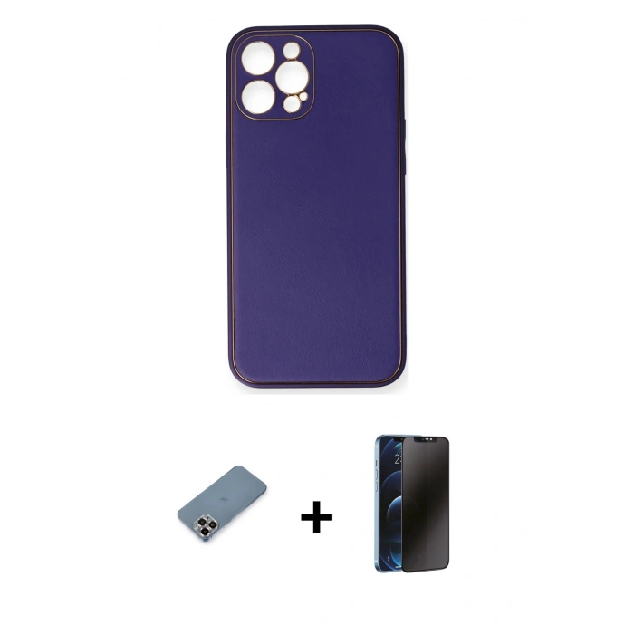 MARSİLYAN™- iPhone 12 Pro Kılıf Yadigar Klasik - Siyah 3D Antistatik Hayalet Cam Ekran Koruyucu + Metal Kamera Lens Koruma Cam - MR