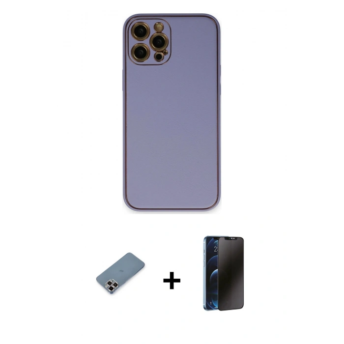 MARSİLYAN™- iPhone 12 Pro Kılıf Yadigar Klasik - Siyah 3D Antistatik Hayalet Cam Ekran Koruyucu + Metal Kamera Lens Koruma Cam - MR