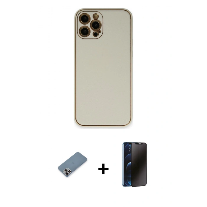 MARSİLYAN™- iPhone 12 Pro Kılıf Yadigar Klasik - Siyah 3D Antistatik Hayalet Cam Ekran Koruyucu + Metal Kamera Lens Koruma Cam - MR