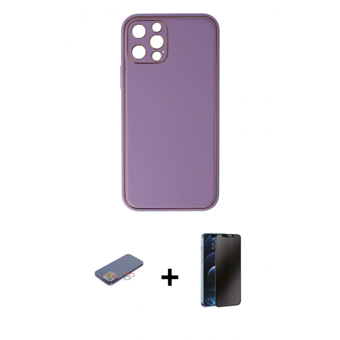 MARSİLYAN™- iPhone 12 Pro Kılıf Yadigar Klasik - Siyah 3D Antistatik Hayalet Cam Ekran Koruyucu + Renkli Kamera Lens Koruma Cam - PE