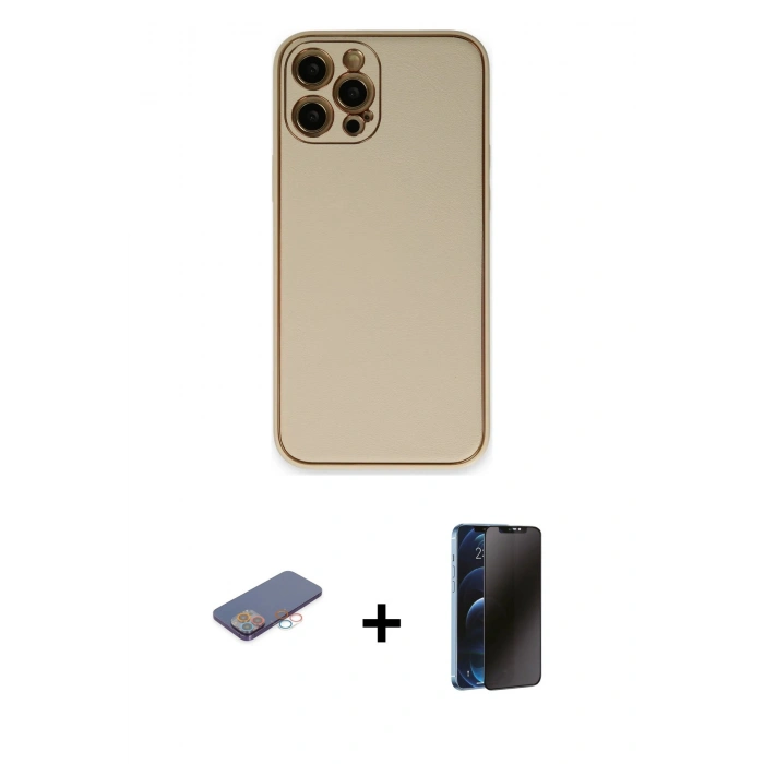 MARSİLYAN™- iPhone 12 Pro Kılıf Yadigar Klasik - Siyah 3D Antistatik Hayalet Cam Ekran Koruyucu + Renkli Kamera Lens Koruma Cam - PE