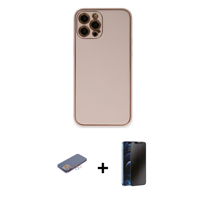 MARSİLYAN™- iPhone 12 Pro Kılıf Yadigar Klasik - Siyah 3D Antistatik Hayalet Cam Ekran Koruyucu + Renkli Kamera Lens Koruma Cam - PE