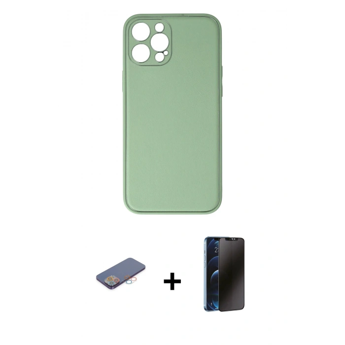 MARSİLYAN™- iPhone 12 Pro Kılıf Yadigar Klasik - Siyah 3D Antistatik Hayalet Cam Ekran Koruyucu + Renkli Kamera Lens Koruma Cam - PE