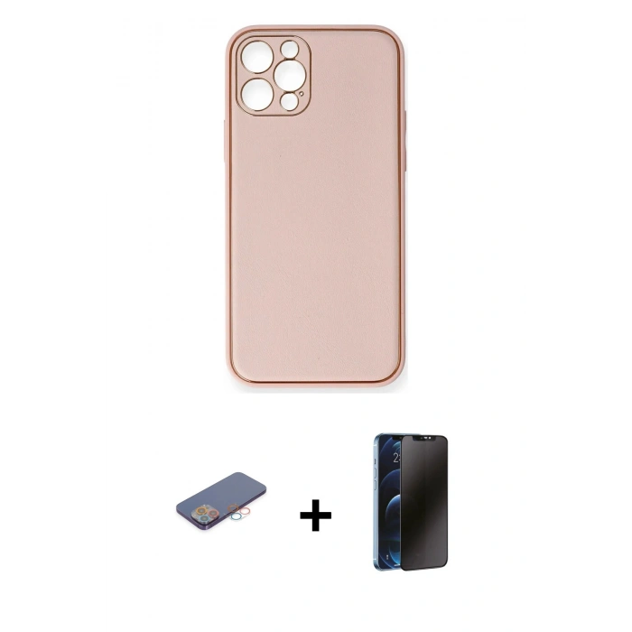 MARSİLYAN™- iPhone 12 Pro Kılıf Yadigar Klasik - Siyah 3D Antistatik Hayalet Cam Ekran Koruyucu + Renkli Kamera Lens Koruma Cam - PE