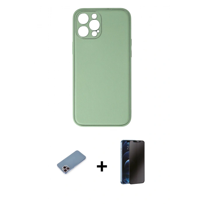 MARSİLYAN™- iPhone 12 Pro Kılıf Yadigar Klasik - Siyah 3D Antistatik Hayalet Cam Ekran Koruyucu + Shine Kamera Lens Koruma Cam - PE
