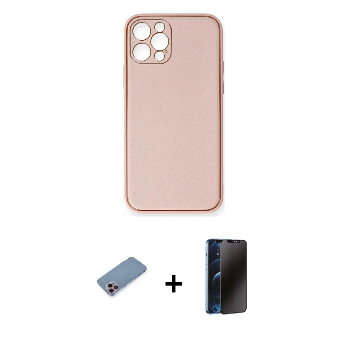 MARSİLYAN™- iPhone 12 Pro Kılıf Yadigar Klasik - Siyah 3D Antistatik Hayalet Cam Ekran Koruyucu + Shine Kamera Lens Koruma Cam - PE