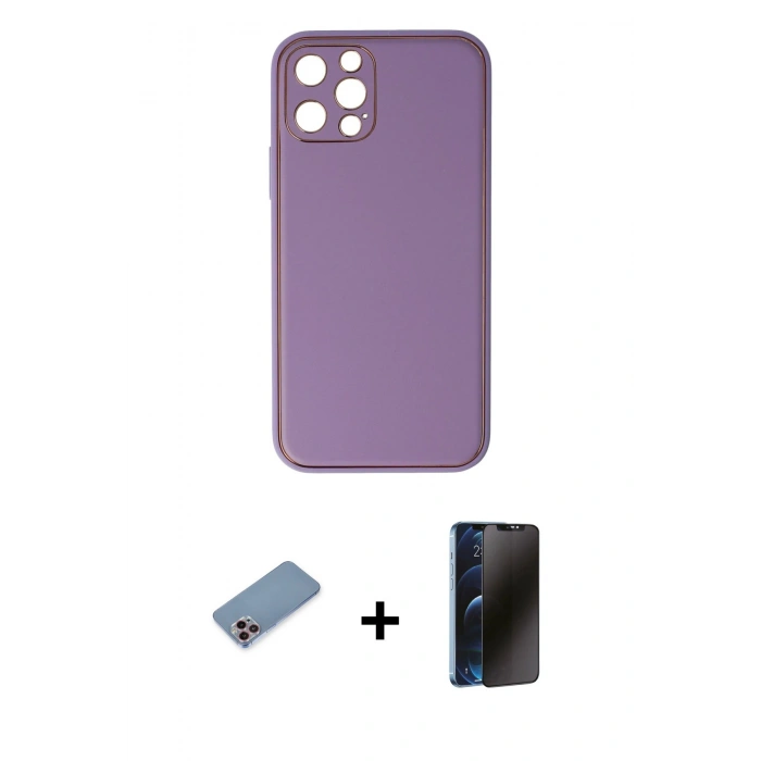 MARSİLYAN™- iPhone 12 Pro Kılıf Yadigar Klasik - Siyah 3D Antistatik Hayalet Cam Ekran Koruyucu + Shine Kamera Lens Koruma Cam - PE