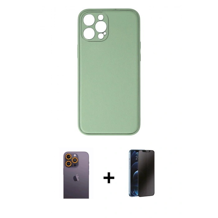 MARSİLYAN™- iPhone 12 Pro Kılıf Yadigar Klasik - Siyah 3D Antistatik Hayalet Cam Ekran Koruyucu + Neon Fosforlu Kamera Lens - SI