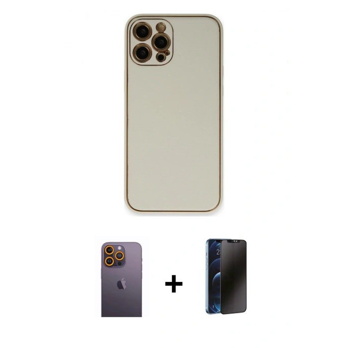 MARSİLYAN™- iPhone 12 Pro Kılıf Yadigar Klasik - Siyah 3D Antistatik Hayalet Cam Ekran Koruyucu + Neon Fosforlu Kamera Lens - SI