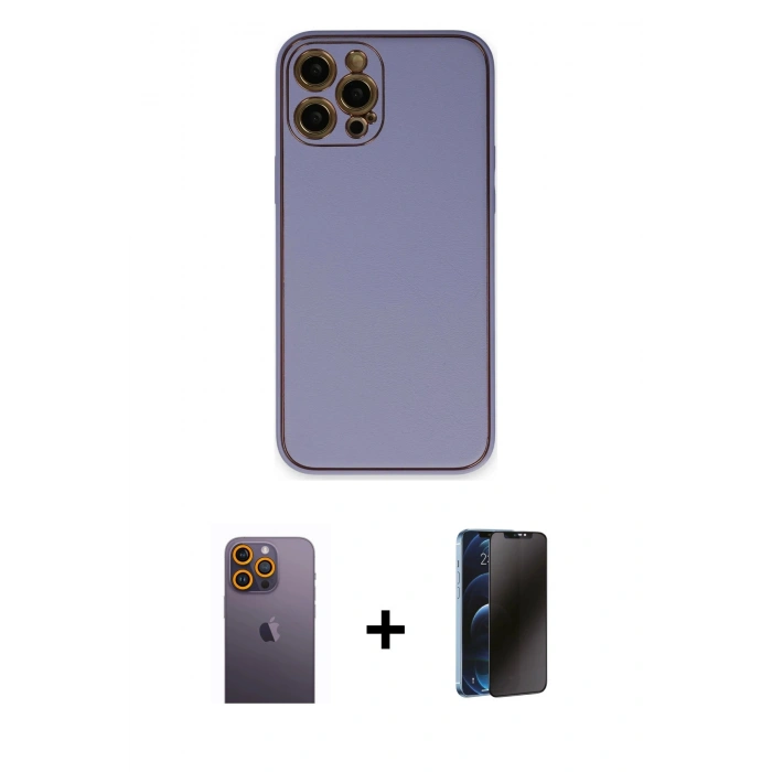 MARSİLYAN™- iPhone 12 Pro Kılıf Yadigar Klasik - Siyah 3D Antistatik Hayalet Cam Ekran Koruyucu + Neon Fosforlu Kamera Lens - SI