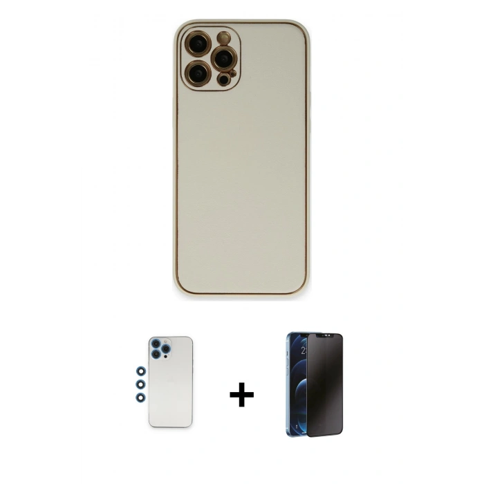 MARSİLYAN™- iPhone 12 Pro Kılıf Yadigar Klasik - Siyah 3D Antistatik Hayalet Cam Ekran Koruyucu + Shine Kamera Lens - MI