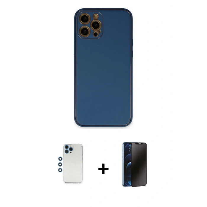 MARSİLYAN™- iPhone 12 Pro Kılıf Yadigar Klasik - Siyah 3D Antistatik Hayalet Cam Ekran Koruyucu + Shine Kamera Lens - MI