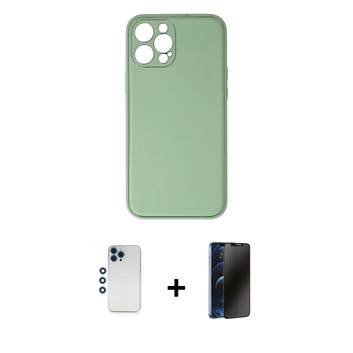 MARSİLYAN™- iPhone 12 Pro Kılıf Yadigar Klasik - Siyah 3D Antistatik Hayalet Cam Ekran Koruyucu + Shine Kamera Lens - MI