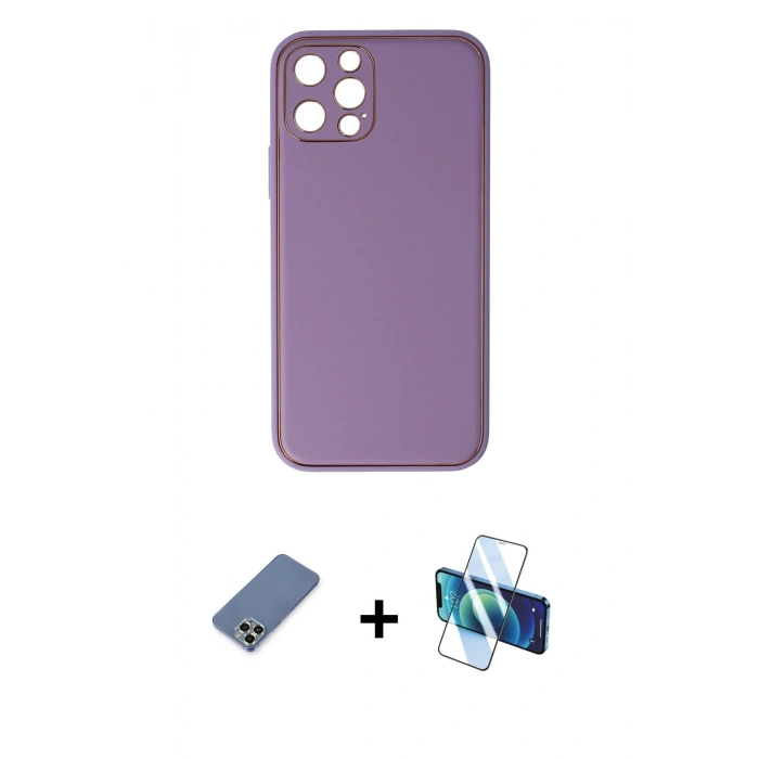 MARSİLYAN™- iPhone 12 Pro Kılıf Yadigar Klasik - Siyah 3D Antistatik Seramik Nano Ekran Koruyucu + Açık Yeşil Metal Kamera Lens Koruma Cam