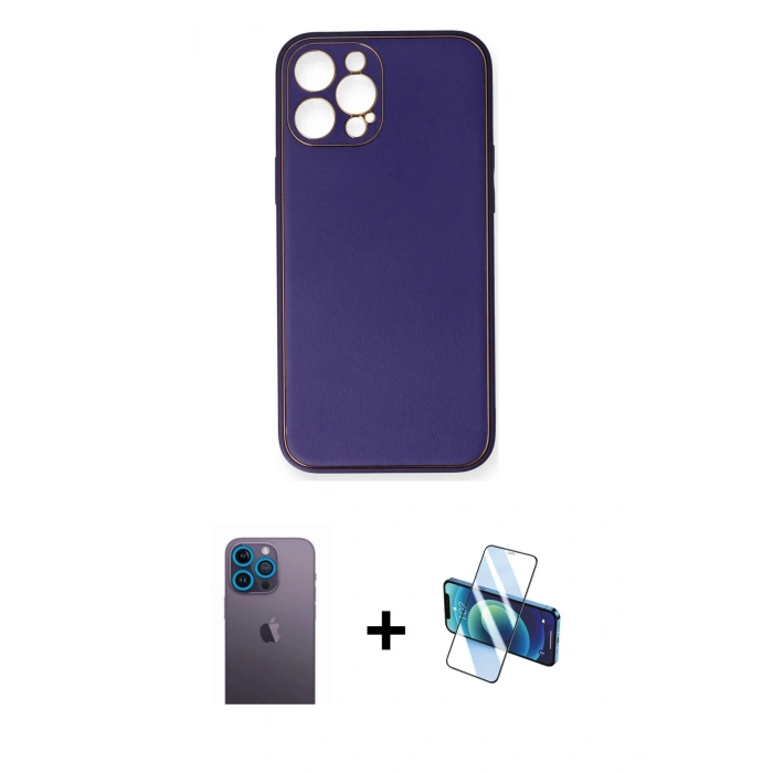 MARSİLYAN™- iPhone 12 Pro Kılıf Yadigar Klasik - Siyah 3D Antistatik Seramik Nano Ekran Koruyucu + Neon Fosforlu Kamera Lens - MI