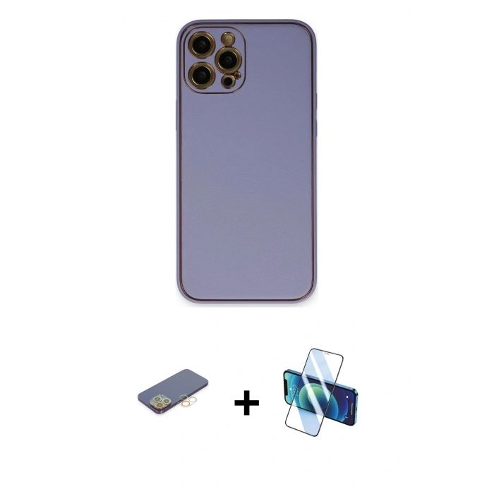 MARSİLYAN™- iPhone 12 Pro Kılıf Yadigar Klasik - Siyah 3D Antistatik Seramik Nano Ekran Koruyucu + Renkli Kamera Lens Koruma Cam - SI