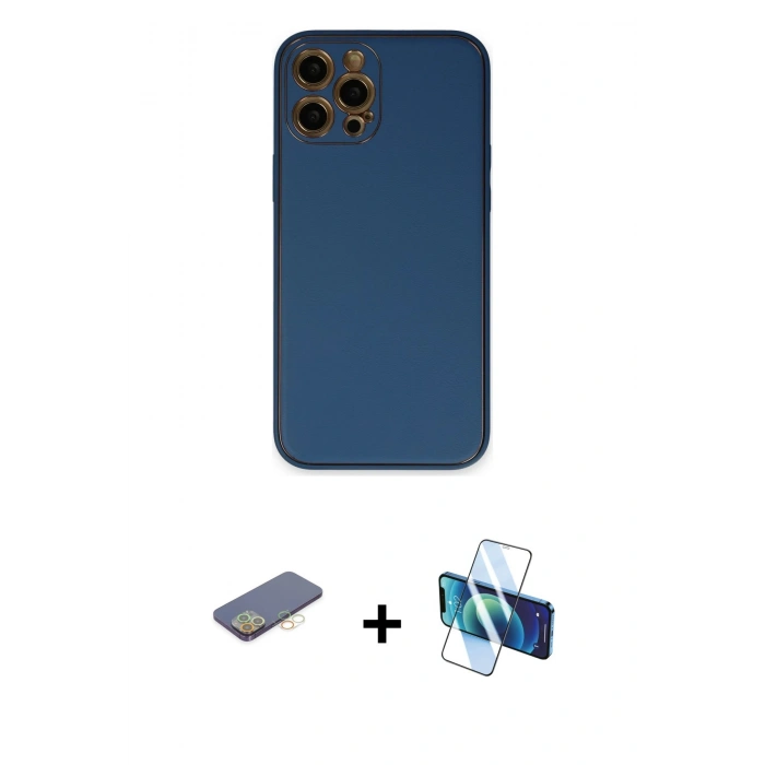 MARSİLYAN™- iPhone 12 Pro Kılıf Yadigar Klasik - Siyah 3D Antistatik Seramik Nano Ekran Koruyucu + Renkli Kamera Lens Koruma Cam - SI