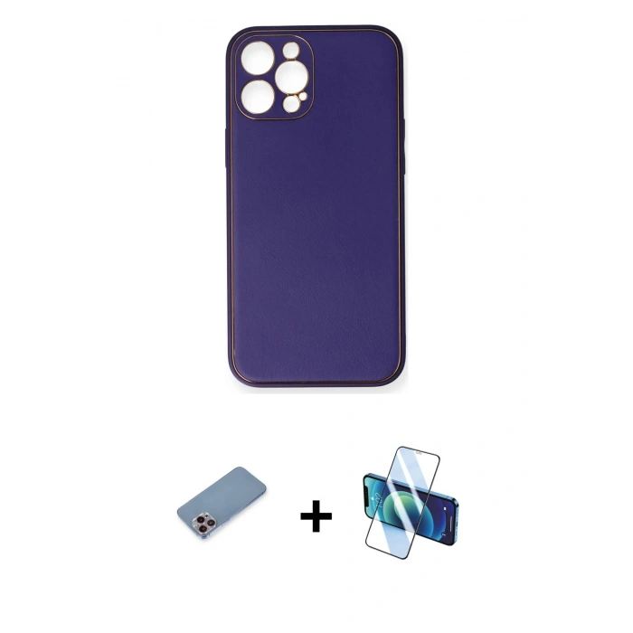 MARSİLYAN™- iPhone 12 Pro Kılıf Yadigar Klasik - Siyah 3D Antistatik Seramik Nano Ekran Koruyucu + Shine Kamera Lens Koruma Cam - PE