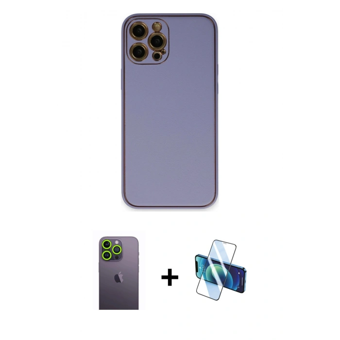 MARSİLYAN™- iPhone 12 Pro Kılıf Yadigar Klasik - Siyah 3D Antistatik Seramik Nano Ekran Koruyucu + Neon Fosforlu Kamera Lens - YL