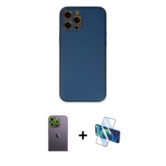 MARSİLYAN™- iPhone 12 Pro Kılıf Yadigar Klasik - Siyah 3D Antistatik Seramik Nano Ekran Koruyucu + Neon Fosforlu Kamera Lens - YL