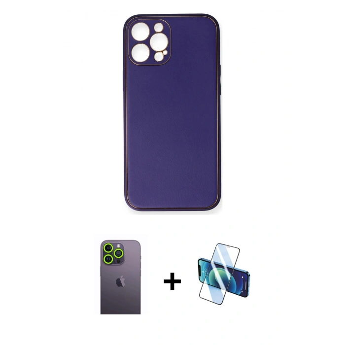 MARSİLYAN™- iPhone 12 Pro Kılıf Yadigar Klasik - Siyah 3D Antistatik Seramik Nano Ekran Koruyucu + Neon Fosforlu Kamera Lens - YL