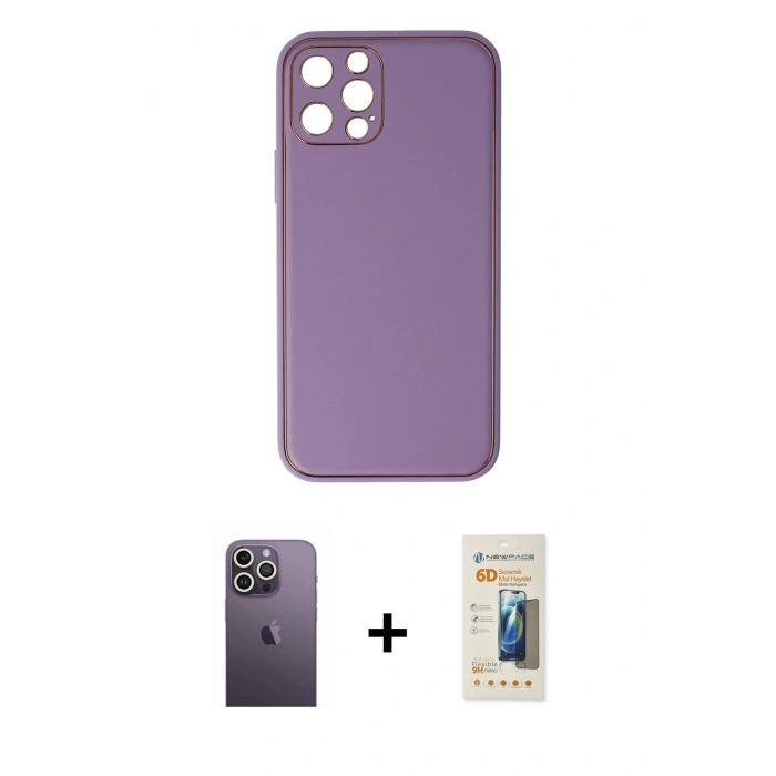 MARSİLYAN™- iPhone 12 Pro Kılıf Yadigar Klasik - Siyah 6D Mat Seramik Hayalet Nano Ekran Koruyucu + Neon Fosforlu Kamera Lens - BZ