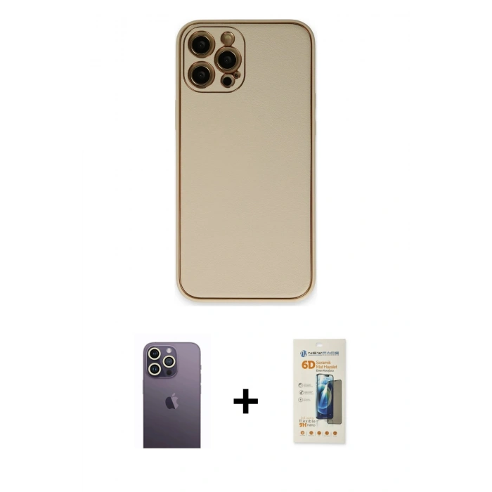MARSİLYAN™- iPhone 12 Pro Kılıf Yadigar Klasik - Siyah 6D Mat Seramik Hayalet Nano Ekran Koruyucu + Neon Fosforlu Kamera Lens - BZ